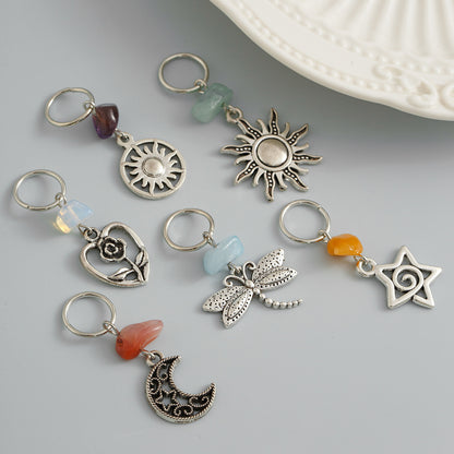 Alloy Hair Clip Chains with Sun, Moon & Pearl Charms - Versatile Hip-Hop Style