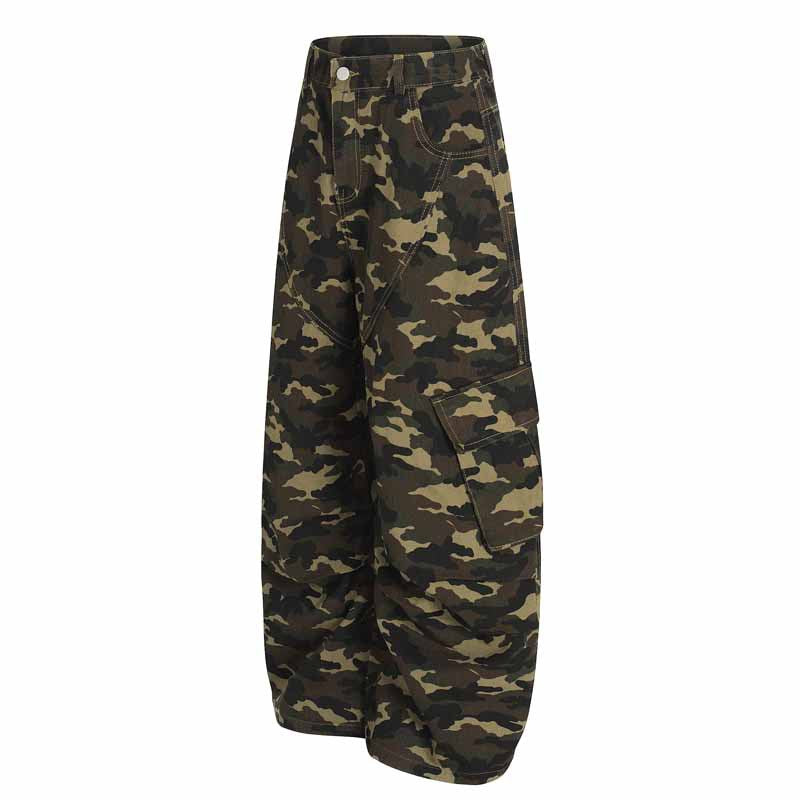 Unisex Camouflage Multi-Pocket Loose Straight Leg Cargo Pants