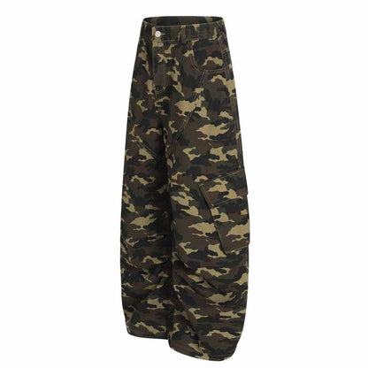 Unisex Camouflage Multi-Pocket Loose Straight Leg Cargo Pants