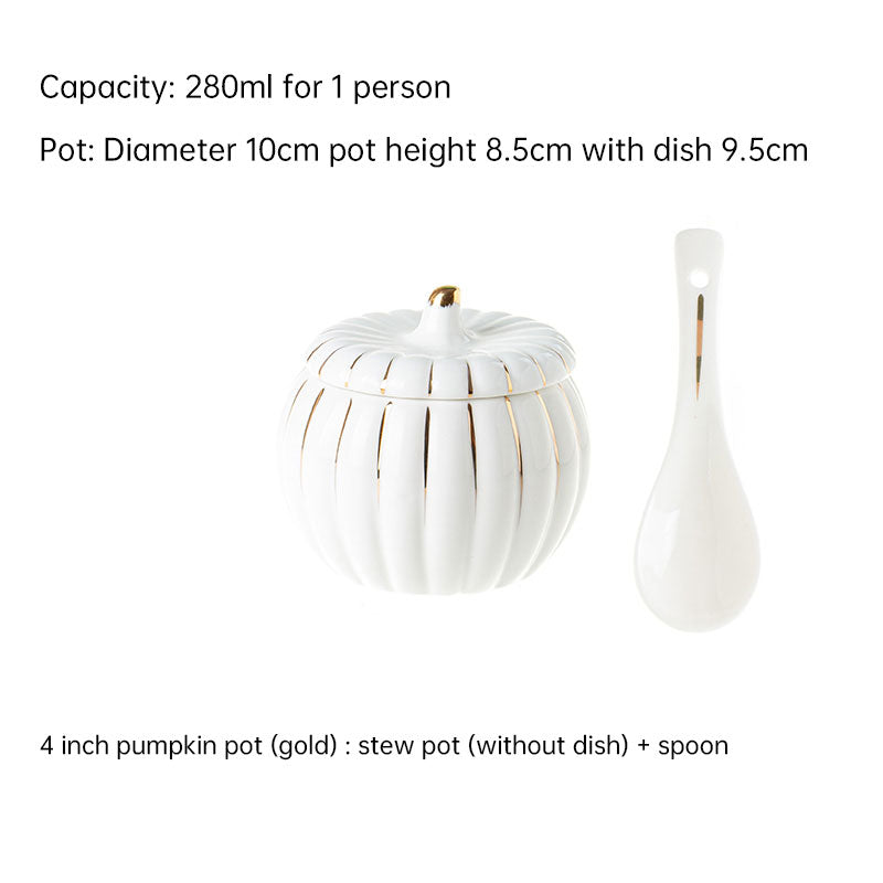 Creative Ceramic Pumpkin Soup Bowl with Lid and Saucer Set