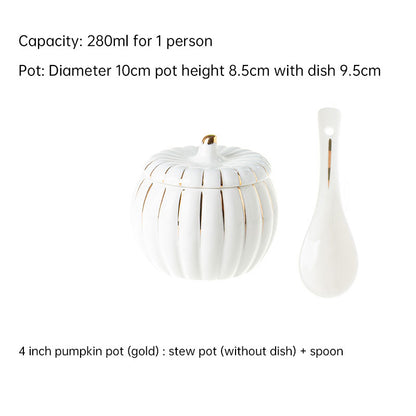 Creative Ceramic Pumpkin Soup Bowl with Lid and Saucer Set