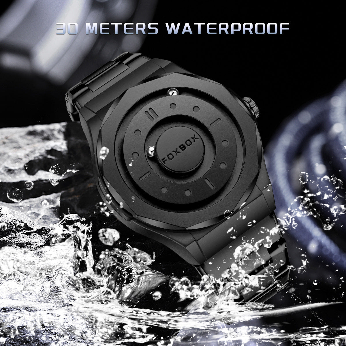 FOXBOX Men's High-Tech Magnetic Levitation Concept Watch (All Black).