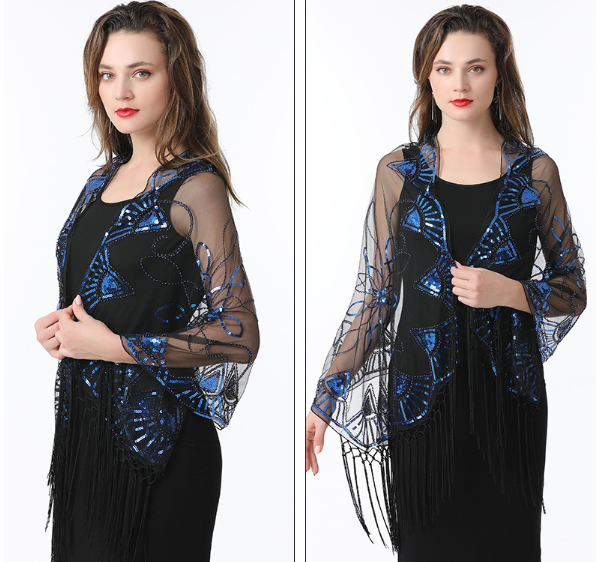 Women's Sequin Mesh Cape Shawl | Elegant Tassel Bolero Wedding & Evening Dress Wrap
