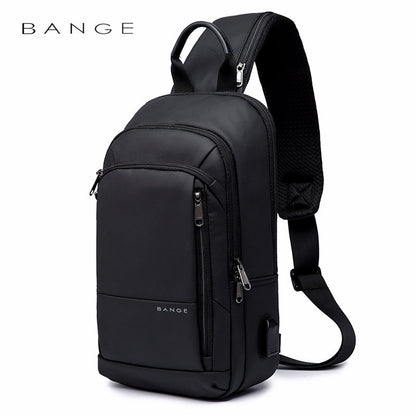 BANGE Men's Waterproof Business Chest Sling Bag with USB Charging Port