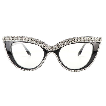 Luxury Cat Eye Anti-Blue Light Reading Glasses - Rhinestone Trim Presbyopic Eyewear for Women