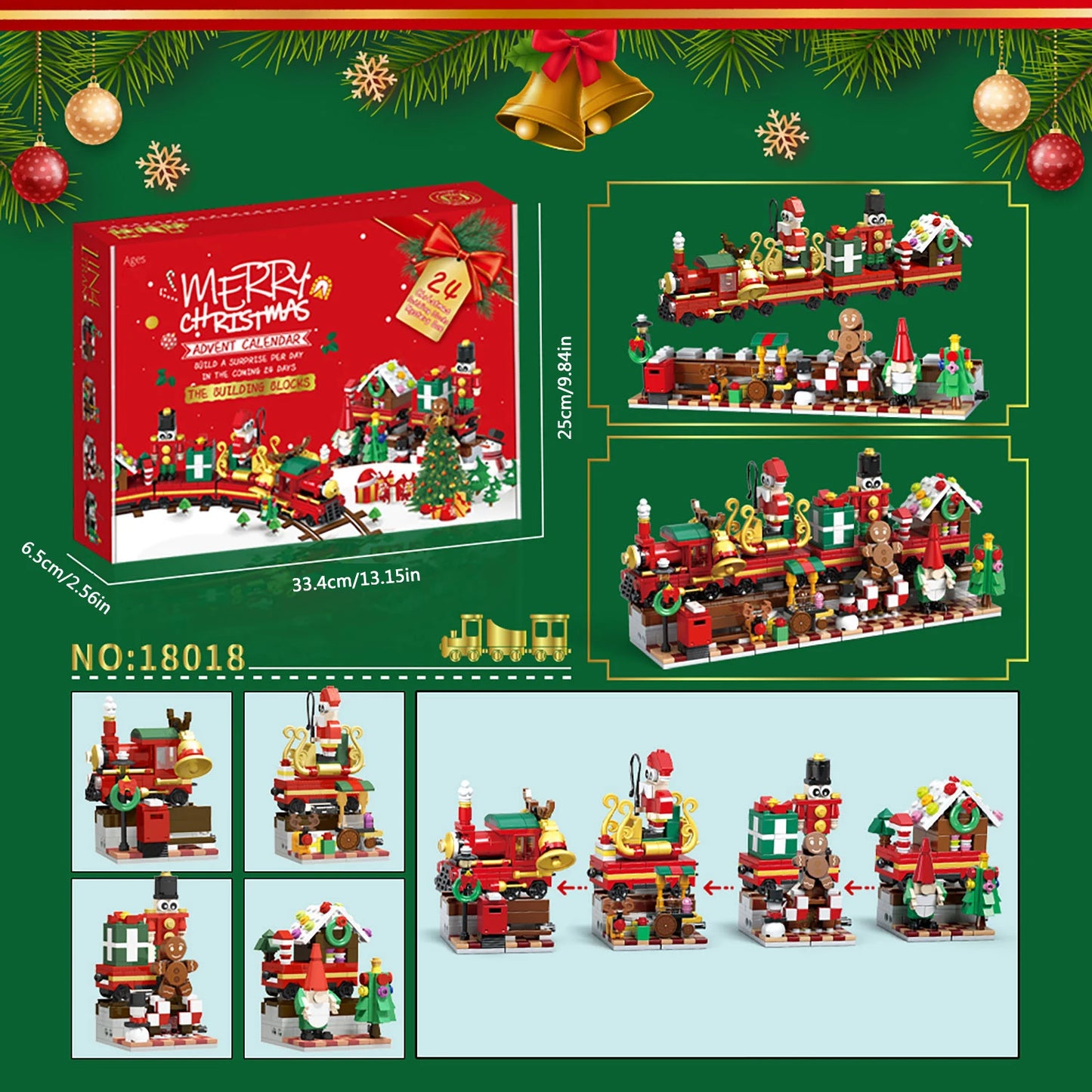 24 Days Christmas Countdown Calendar Building Blocks | Santa Claus Train & Holiday Mini Bricks Set