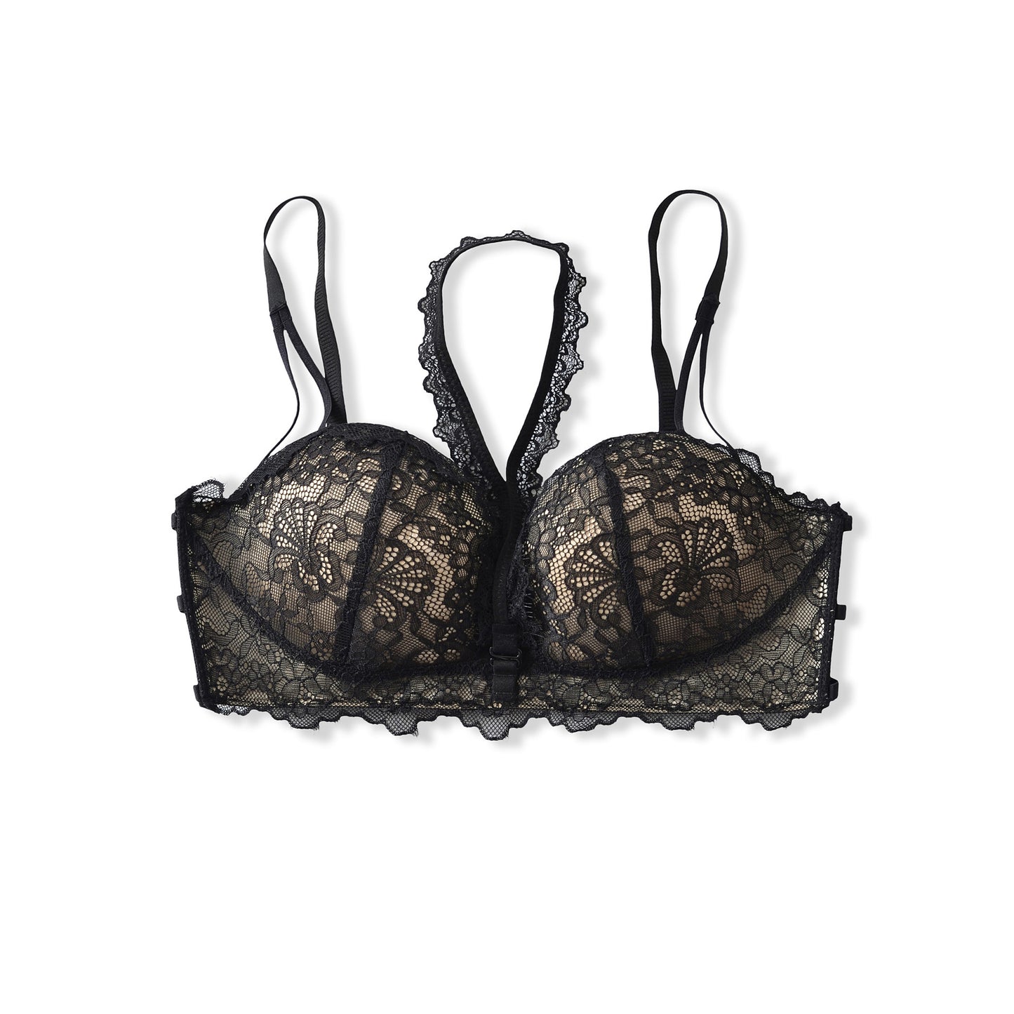 Push Up Padded Lace Bra with Deep V Neck and Thin Straps