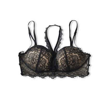 Push Up Padded Lace Bra with Deep V Neck and Thin Straps