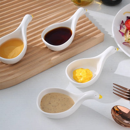 Cute Goose Ceramic Mini Dipping Plate - Small Sauce & Snack Dish for Home & BBQ