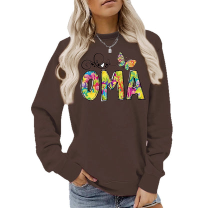 OMA" Butterfly Tie-Dye Print Sweatshirt | Loose Fit Brown Pullover for Grandmas