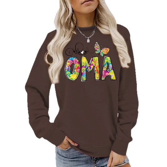 OMA" Butterfly Tie-Dye Print Sweatshirt | Loose Fit Brown Pullover for Grandmas