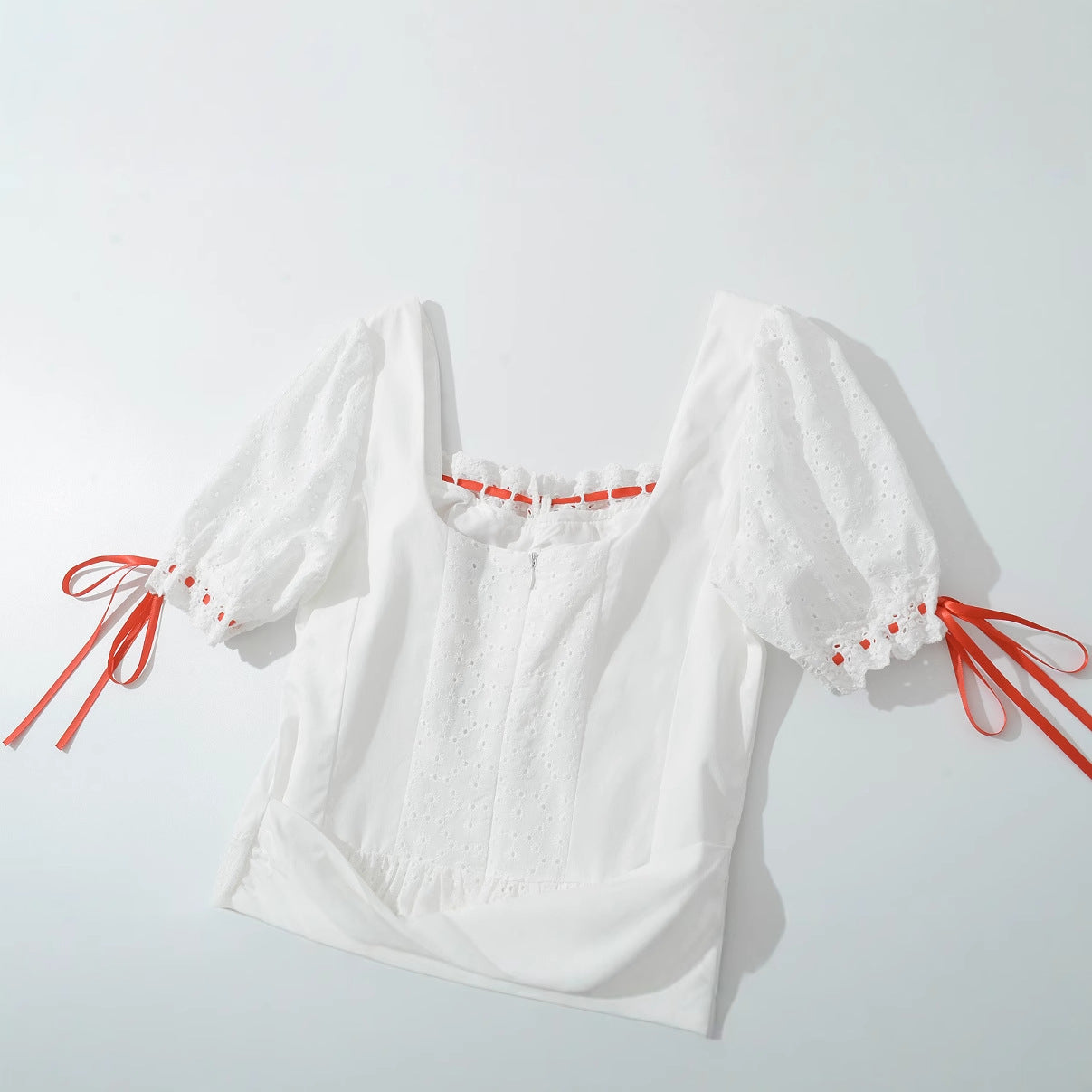 Romantic White Lace Hollow Short Dress - Elegant Bow Design Puff Sleeve Mini Skirt for Women