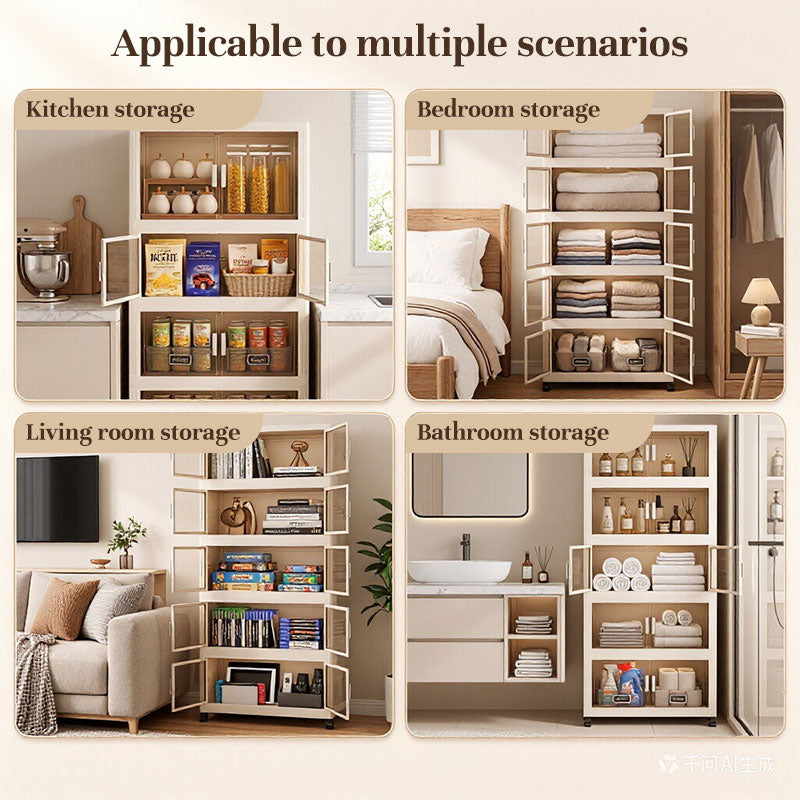 Multi-Tier Folding Storage Cabinet with Wheels | Stackable Wardrobe Organizer