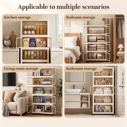 Multi-Tier Folding Storage Cabinet with Wheels | Stackable Wardrobe Organizer