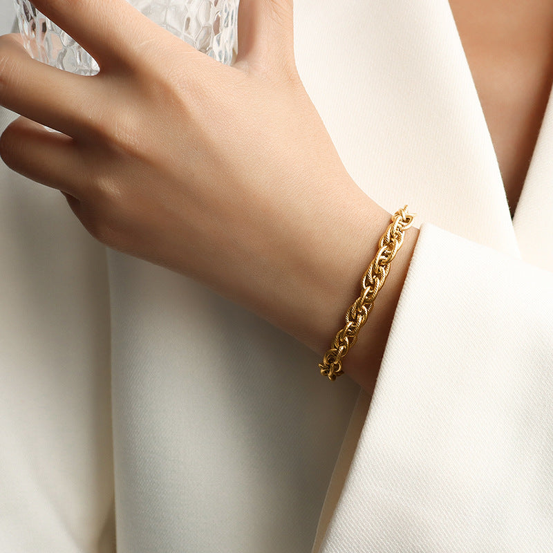 Elegant Titanium Steel Thick Chain Link Bracelet for Women
