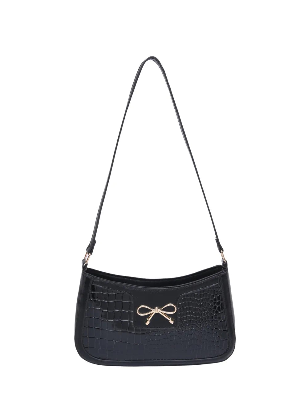 Elegant Crocodile Pattern PU Leather Shoulder Bag with Bow Detail