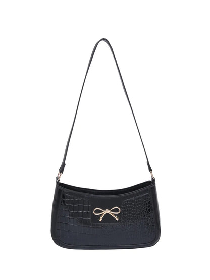 Elegant Crocodile Pattern PU Leather Shoulder Bag with Bow Detail
