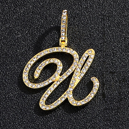 Iced Out Initial Letter Pendant Cuban Chain Necklace