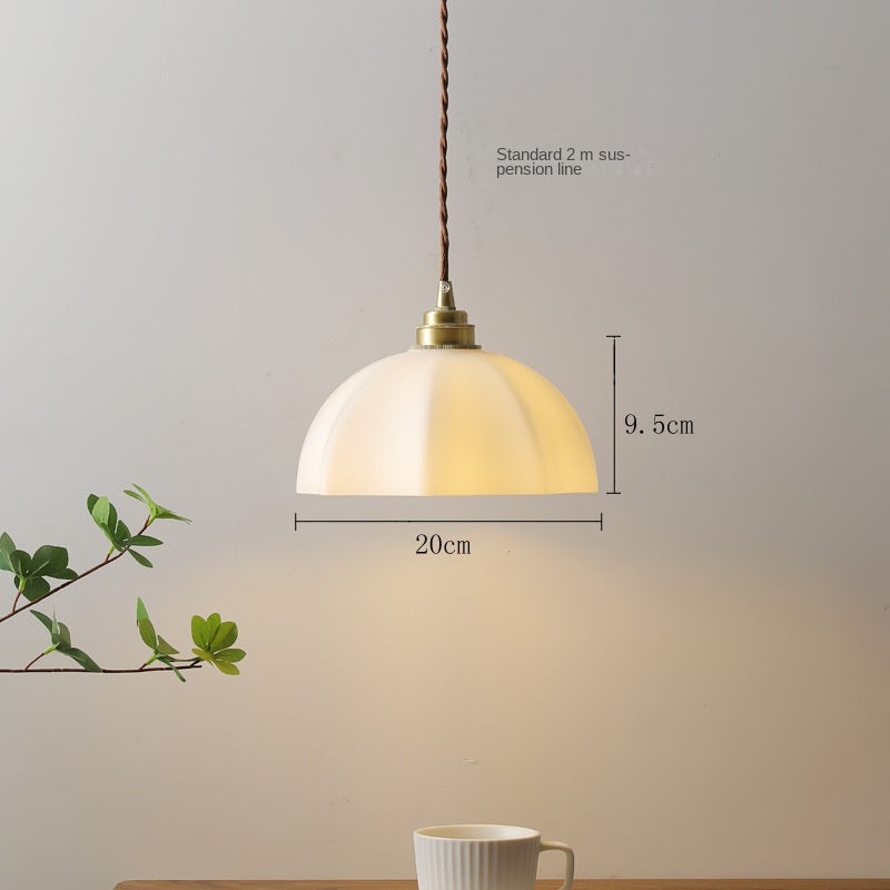 Wabi-Sabi Style Brass Designer Pendant Light / Frosted Glass Dome Hanging Lamp for Bedroom, Study, or Restaurant