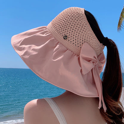 Women's Summer Wide Brim Sun Hat - Foldable Beach Visor with UV Protection