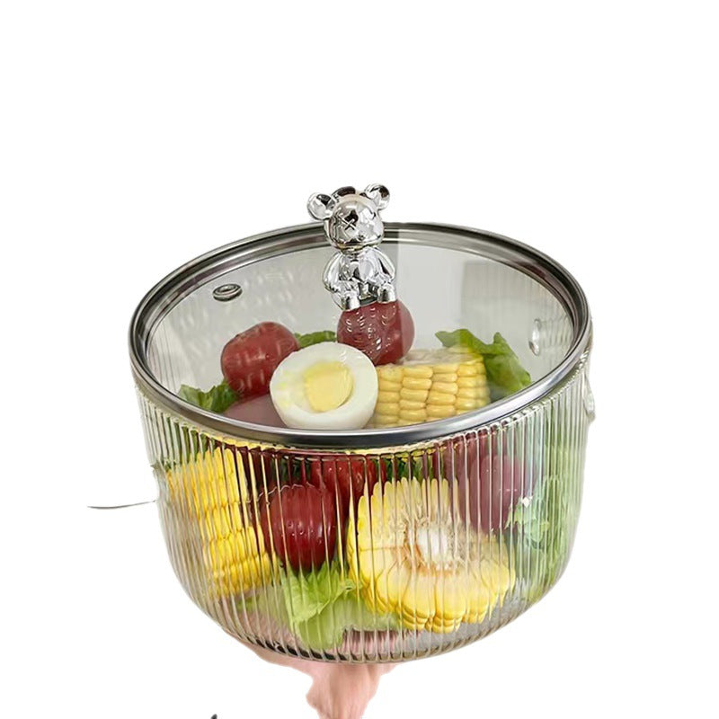 Heat-Resistant Borosilicate Glass Soup Pot with Bear Handle Lid - Flame-Safe Instant Noodle Bowl & Salad Pot with Handles