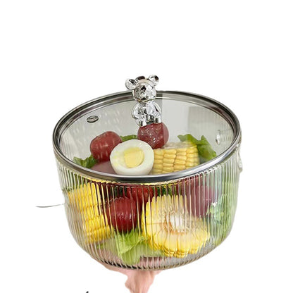 Heat-Resistant Borosilicate Glass Soup Pot with Bear Handle Lid - Flame-Safe Instant Noodle Bowl & Salad Pot with Handles