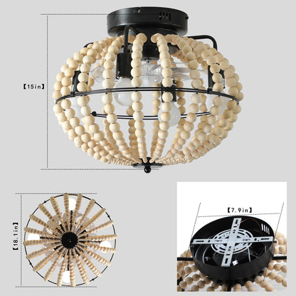 Bohemian Wood Beaded Chandelier – Elegant Flush Mount Ceiling Light for Bedroom & Nursery