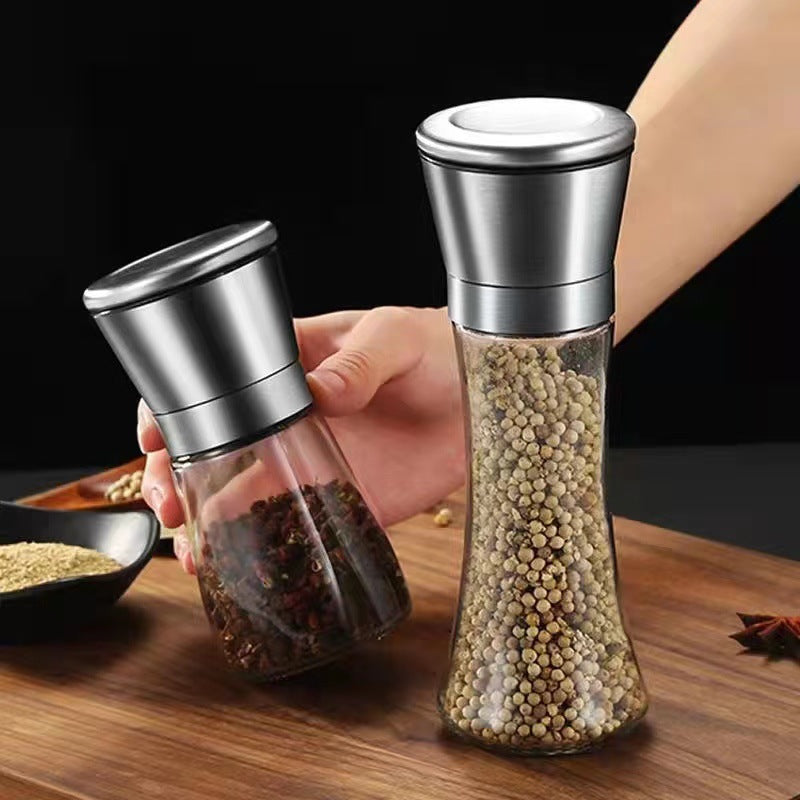 Manual Stainless Steel Salt and Pepper Grinder - Adjustable Coarseness Glass Spice Mill & Seasoning Bottle