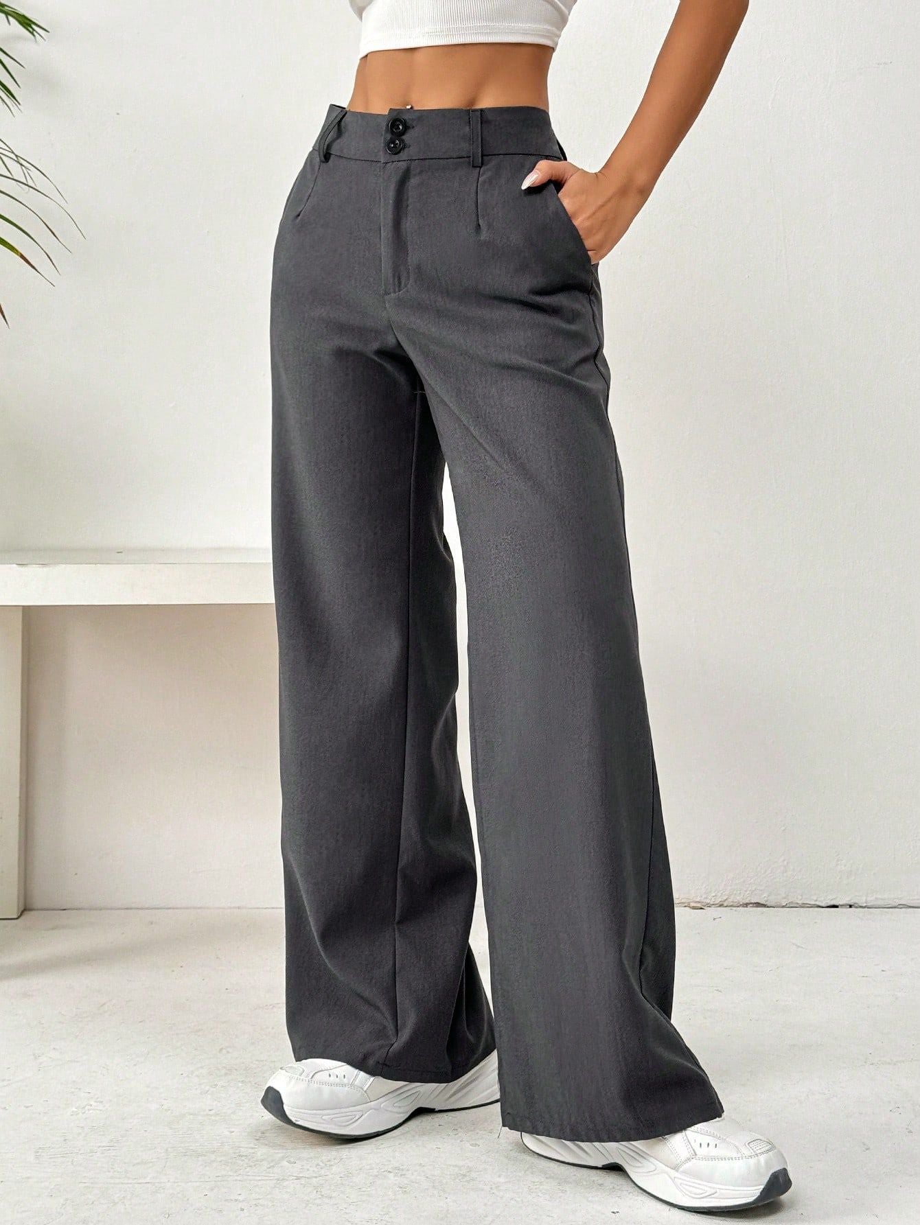 Women's Loose Fit Slimming Straight Leg Trousers - Casual Wide Pants