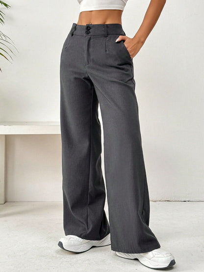 Women's Loose Fit Slimming Straight Leg Trousers - Casual Wide Pants