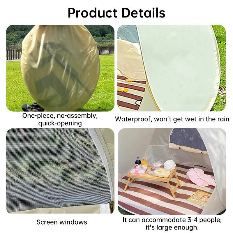 Portable Outdoor Family Tent with Reinforced Poles & Roof Sun Shade