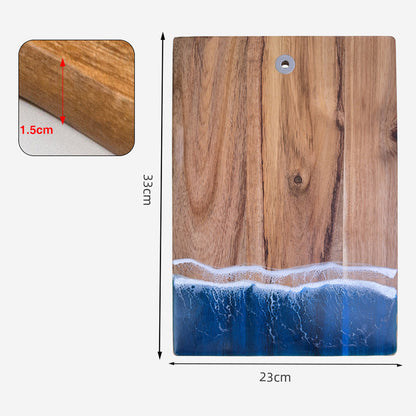 Luxury Resin Ocean Wave Wood Cutting Board - Handmade Acacia Wood Charcuterie Board