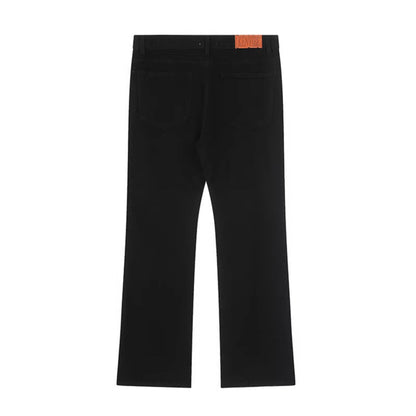 Trendy Multi-Zipper Flared Denim Pants - Cool Streetwear Loose Fit Black Trousers
