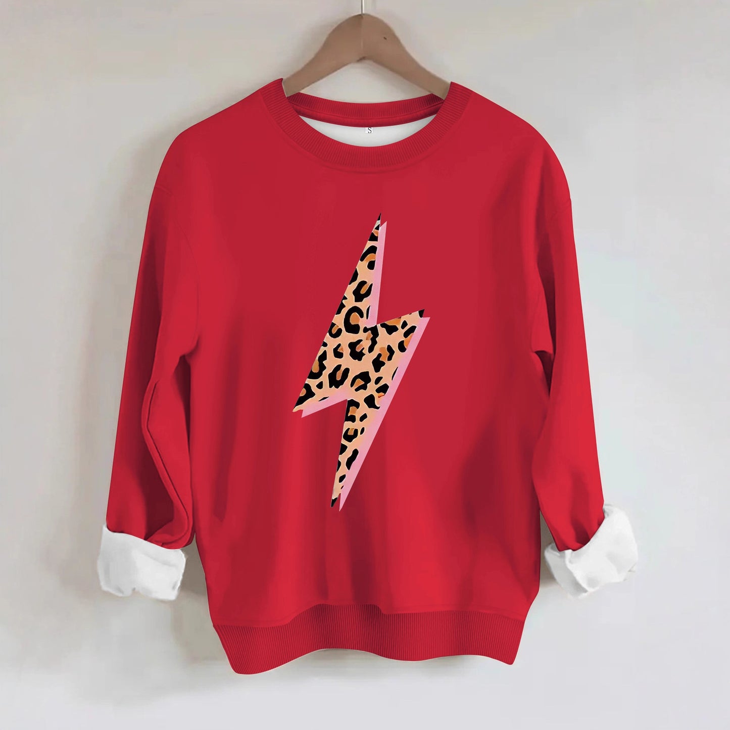 Women's Lightning Bolt with Leopard Pattern Print Sweatshirt | Crewneck Graphic Pullover