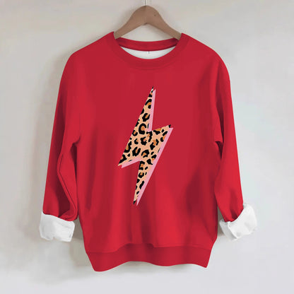 Women's Lightning Bolt with Leopard Pattern Print Sweatshirt | Crewneck Graphic Pullover