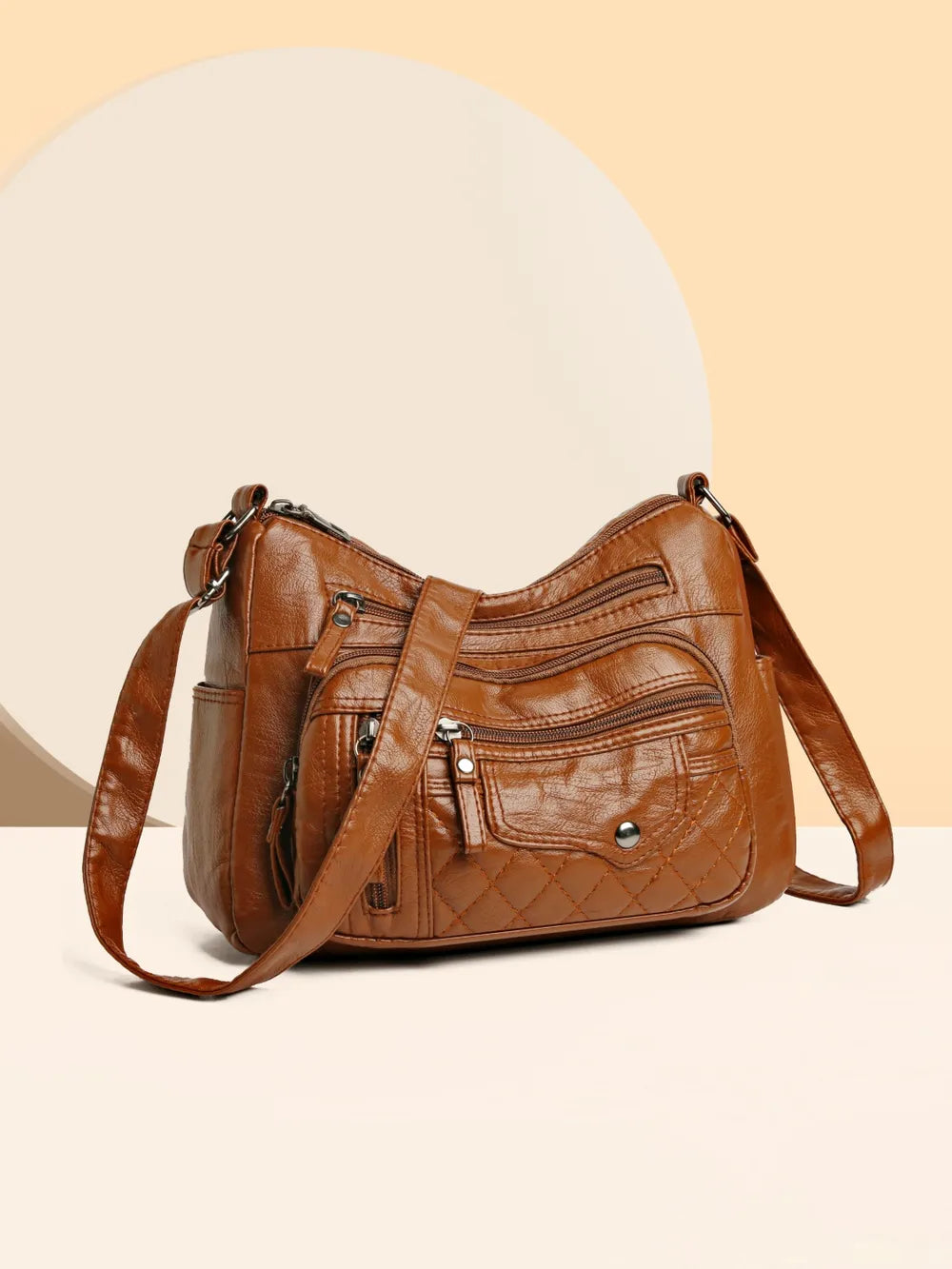 Vintage Style PU Leather Multi-Pocket Crossbody Shoulder Bag