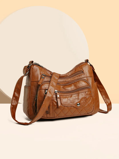 Vintage Style PU Leather Multi-Pocket Crossbody Shoulder Bag