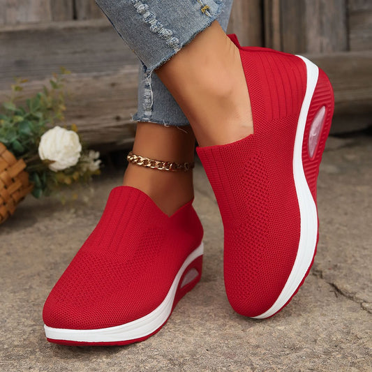 Women's Slip-On Flyknit Shoes - Thick Air Cushion Soft Sole Sneakers