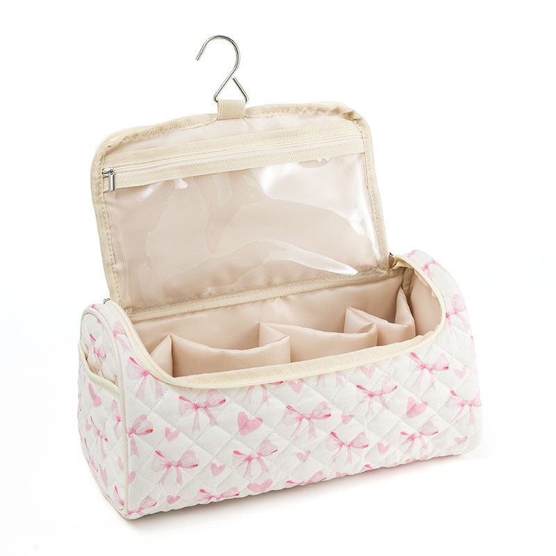 Quilted Floral Makeup Storage Bag - Large Capacity Vintage Cosmetic Travel Case