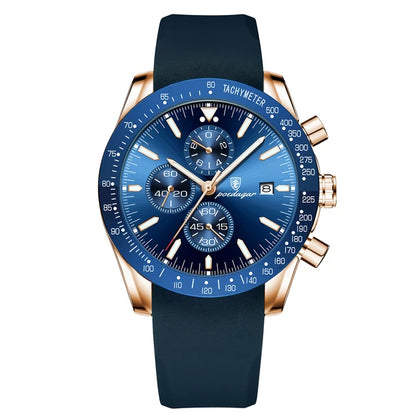 Multi-Functional Blue Dial Men's Business Watch - Premium Sports Watch with Silicone Strap
