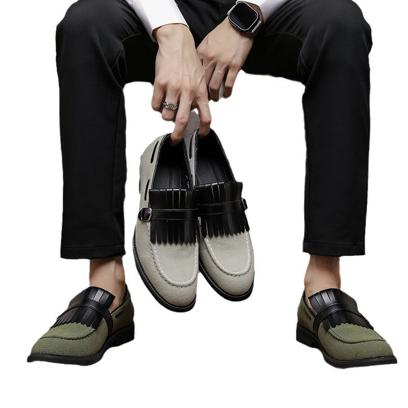 Men's British Style Business Formal Shoes - Olive Green Free-Slipped Casual Loafers