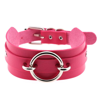 Punk PU Leather Choker Necklace with Oversized O-Ring Pendant | Multi-Color Collar Chain