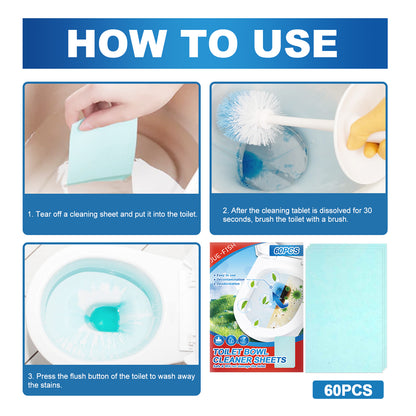 Powerful Toilet Bowl Cleaner Sheets - Automatic De-stain & Deodorizing Tablets