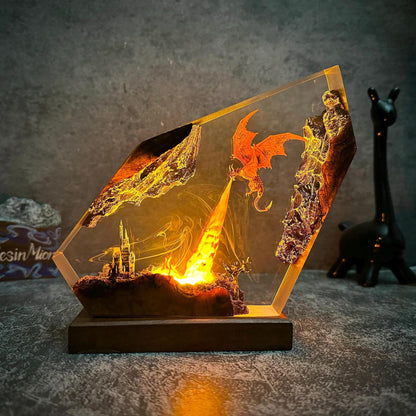 Epic Dragon Battle Resin Lamp | Unique 3D Movie Model Home Decor Gift