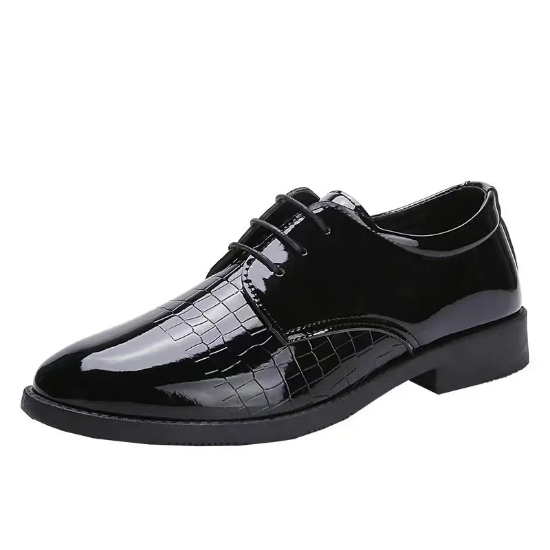 Men's Business Formal Leather Shoes - Glossy Crocodile Pattern Oxford Shoes