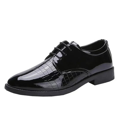 Men's Business Formal Leather Shoes - Glossy Crocodile Pattern Oxford Shoes