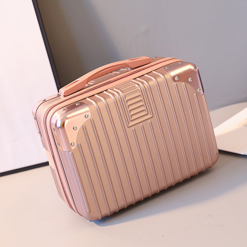 Vintage Luggage Mini Makeup Case | 14-Inch Small Storage Lock Box