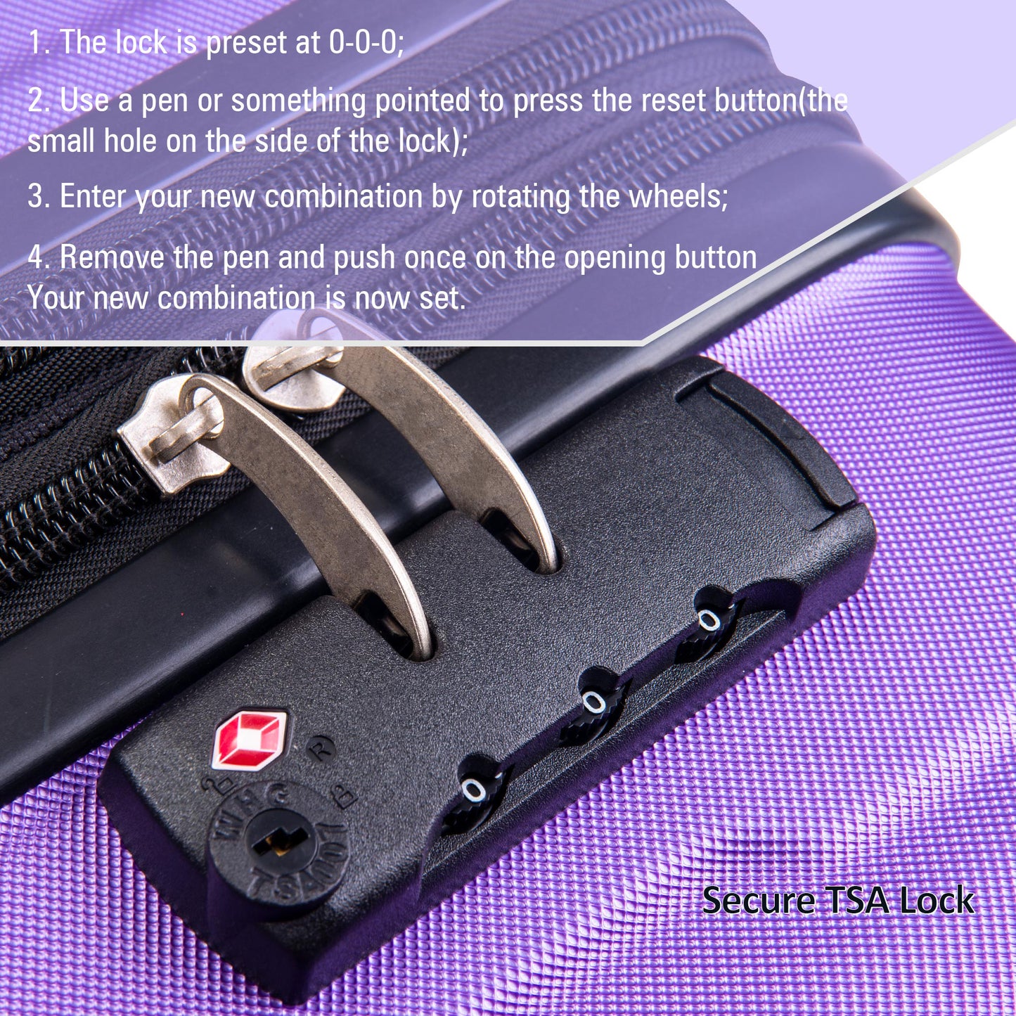 2-Piece Expandable ABS Lightweight Spinner Luggage Set with TSA Lock - Purple (20"+24")