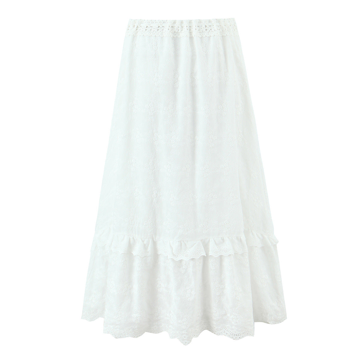 Women's Chic Lace Patchwork Maxi Skirt - Graceful White Summer Bottoms