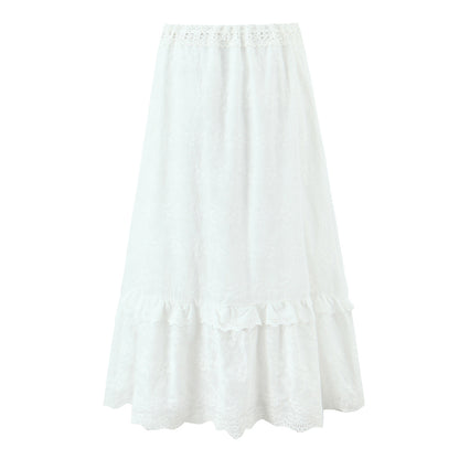 Women's Chic Lace Patchwork Maxi Skirt - Graceful White Summer Bottoms